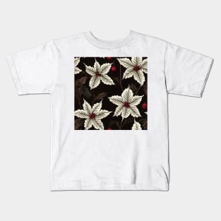 Vintage Florals Christmas Poinsettia Watercolor Kids T-Shirt